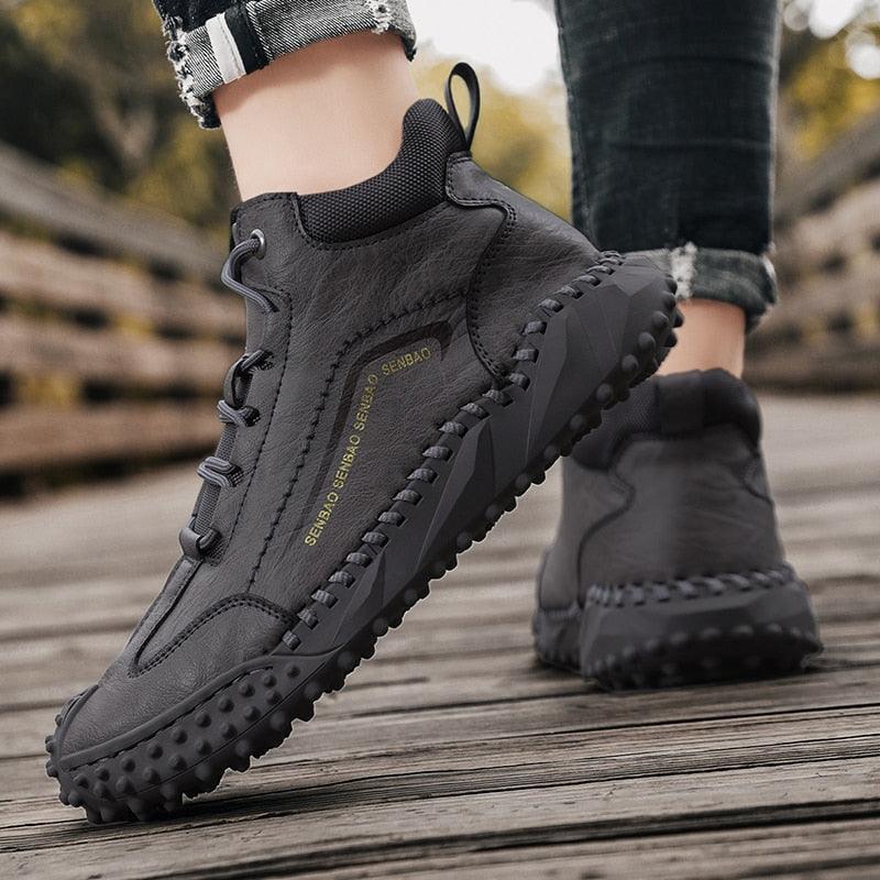 New Winter Men Boots - Thick Plush Warm Men Snow Boots - Leather Ankle Boots Handmade Motorcycle Boots Outdoor Shoes (MSB4)(MSB5)(MSB4A) - Deals DejaVu