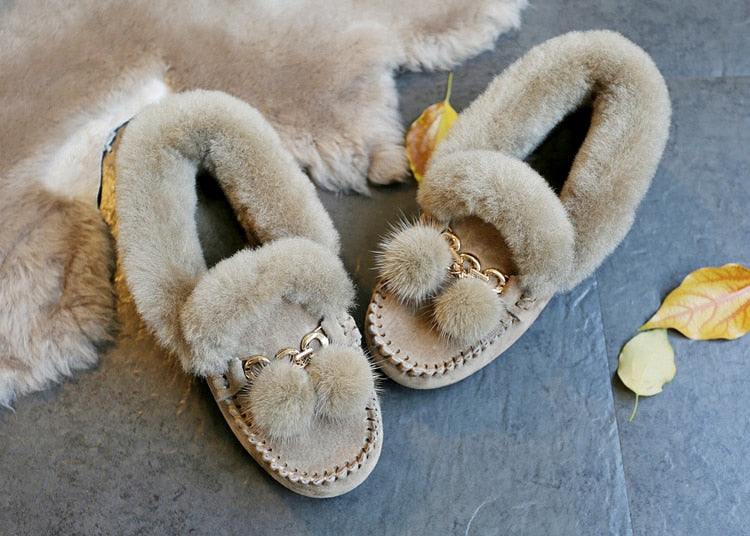 Trending Winter 100% Genuine Leather Real Wool Women Flats New Fashion Female - Plus Size Snow Shoes (FS)(CD)(1U40)(1U38)(1U107)