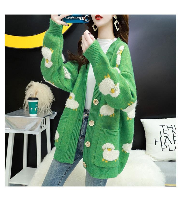 Trending Women Winter Knit Sweater Coat - V Neck Sheep Cardigans Christmas Sweaters Warm Knitwear Sueter Mujer Long Jacket (TP4)(TB8C)(BCD4)(1U23) - Deals DejaVu