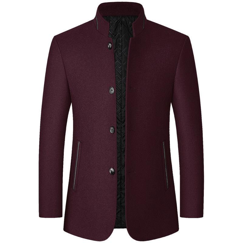 Warm Wool Stand Collar Coat Men Solid Slim Daily Windproof Vintage - Plus Size Woolen Winter Overcoat (D100)(TM4)(CC1) - Deals DejaVu