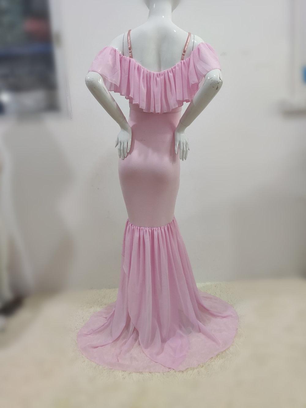 Ruffles Maxi Maternity Gown For Photo Shoots - Cute Sexy Maternity Dresses Photography - Plus Size (1U5)(Z6)(Z8)(1Z1)(2Z1)(3Z1)(4Z1)(7Z1)