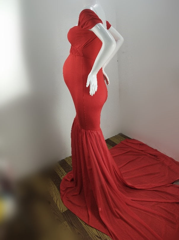 Long Maternity Photography Props Pregnancy Dress For Photo Shooting Off Shoulder - Maxi Maternity Gown (1U5)(Z6)(Z8)(1Z1)(2Z1)(3Z1)(4Z1)(7Z1)