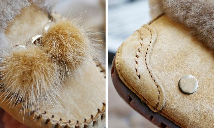 Trending Winter 100% Genuine Leather Real Wool Women Flats New Fashion Female - Plus Size Snow Shoes (FS)(CD)(1U40)(1U38)(1U107)