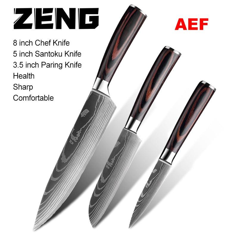 Great 8"inch Japanese Kitchen Knives - Laser Damascus Pattern Chef Knife - Sharp Santoku Cleaver Slicing Utility Knives Tool (AK5)(1U61)