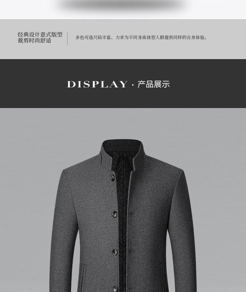 Warm Wool Stand Collar Coat Men Solid Slim Daily Windproof Vintage - Plus Size Woolen Winter Overcoat (D100)(TM4)(CC1) - Deals DejaVu