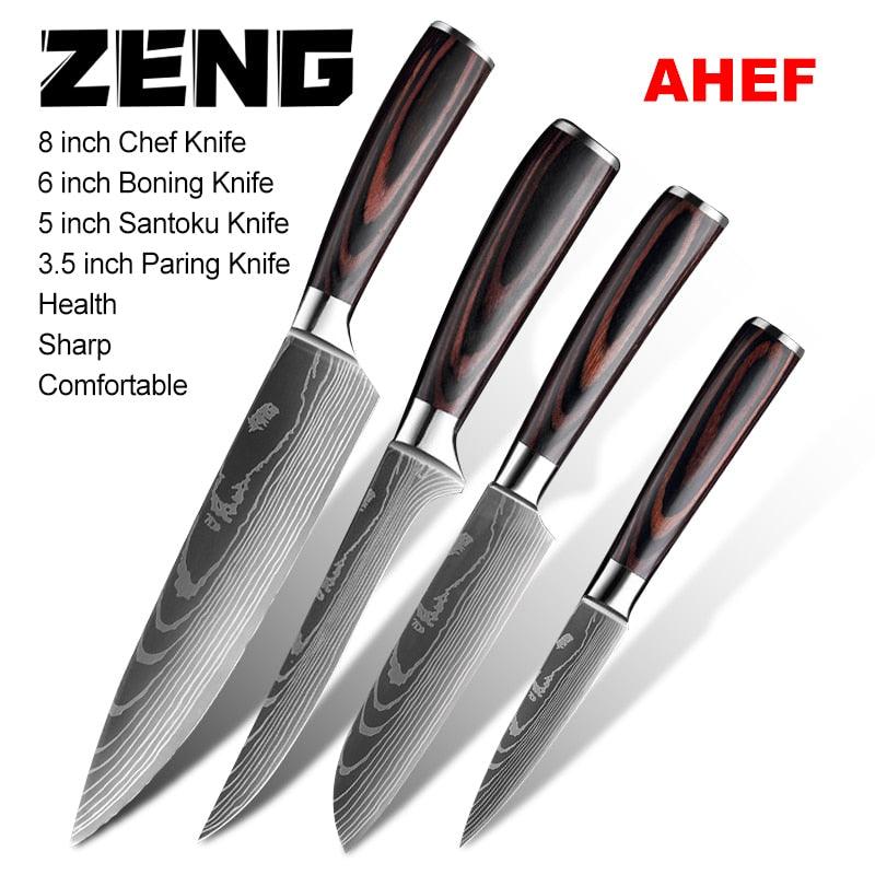 Great 8"inch Japanese Kitchen Knives - Laser Damascus Pattern Chef Knife - Sharp Santoku Cleaver Slicing Utility Knives Tool (AK5)(1U61)