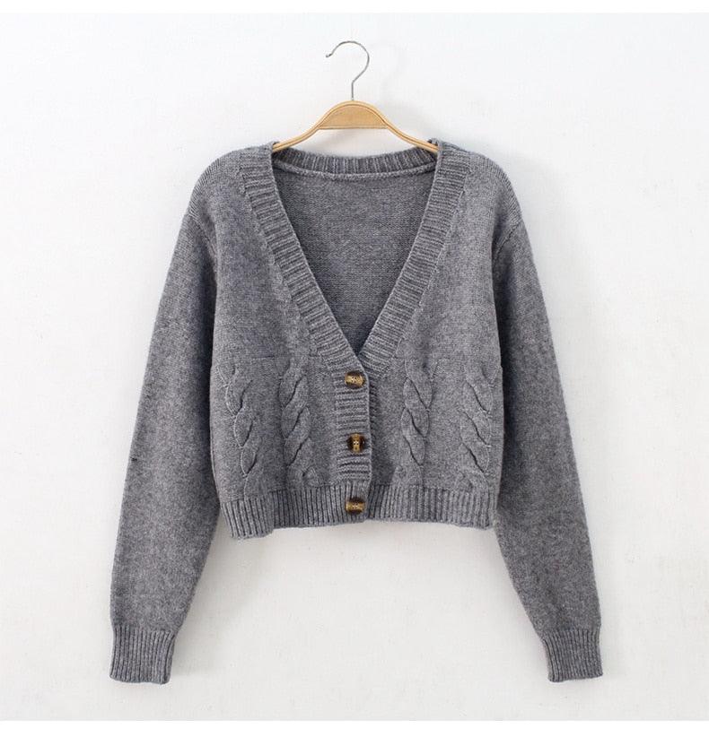 Great Women Cardigans Spring Short Cropped Cardigans - Button Up V neck Twisted Knitted White Cardigan Sueter Feminino (TP4)(TB8C)(1U23) - Deals DejaVu