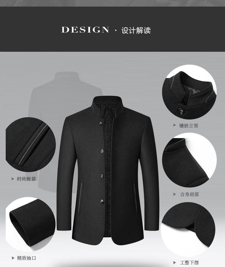 Warm Wool Stand Collar Coat Men Solid Slim Daily Windproof Vintage - Plus Size Woolen Winter Overcoat (D100)(TM4)(CC1) - Deals DejaVu