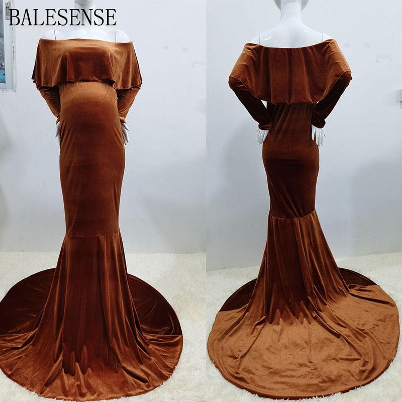 Maternity Dresses for Baby Showers Long Sleeve Pregnant Women Velvet Maxi Gown Dress Sexy V Neck Pregnancy Dress for Photo Shoot