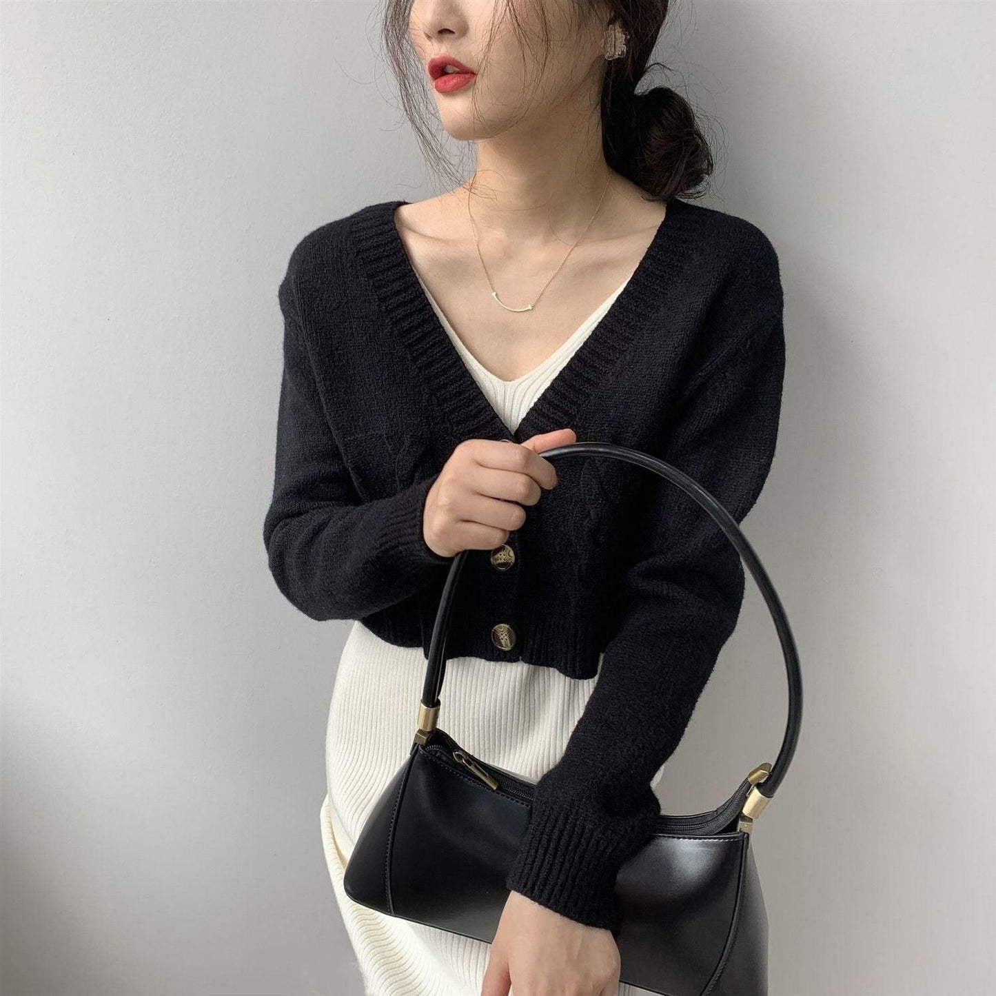 Great Women Cardigans Spring Short Cropped Cardigans - Button Up V neck Twisted Knitted White Cardigan Sueter Feminino (TP4)(TB8C)(1U23) - Deals DejaVu