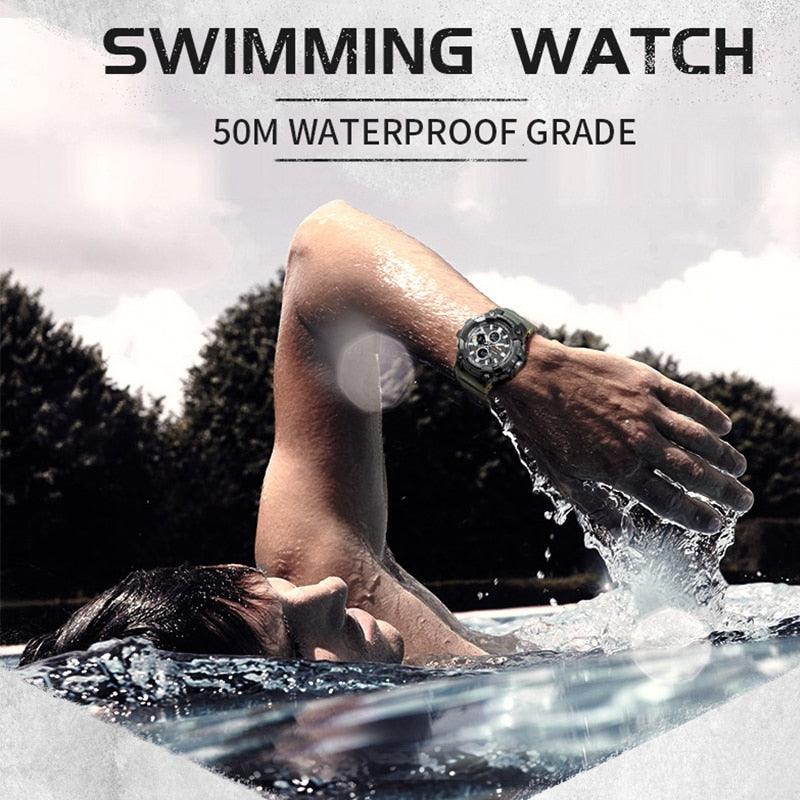 Sport Watch Dual Time Men Watches - 50m WaterproofMale Clock Military Watches - 1802D - Watches Gifts (MA9)(RW)(1U84)