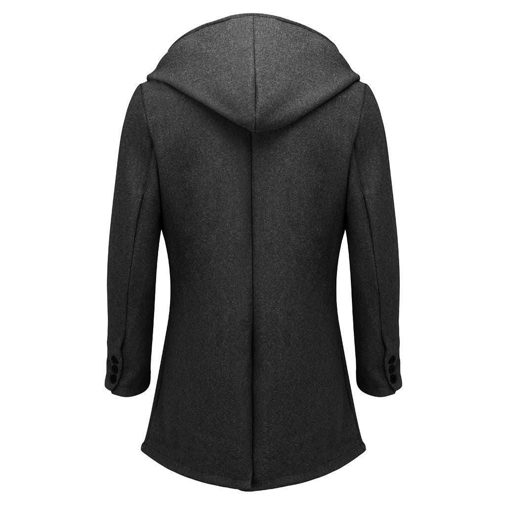 Solid Winter Trench Mens England Style Long Sleeve - Casual Slim Warm Double Breasted Coats Men Hooded Male Hoodies (D100)(TM4)(CC1) - Deals DejaVu