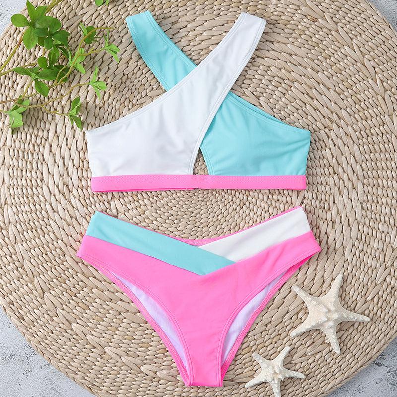 Gorgeous Sexy High Waist Cross Color Matching Bikini Swimwear Push Up - Swimsuit Bikinis Set for Women Bathing Suit Female Biquini (TB8D)(1U26)(F26) - Deals DejaVu