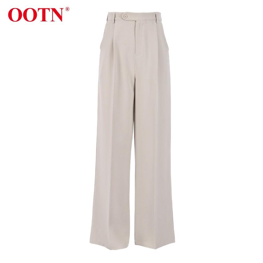 Great Office Lady Pleated Loose Zipper Wide Leg Pants - Women Solid Button Floor-Length Pants Female High Waist Trousers Autumn (D25)(BP)(1U25) - Deals DejaVu