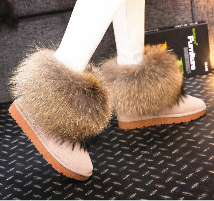 Cute Fashion Genuine Cowhide leather women's boots - real fox fur - winter warm ankle boots, various colors, plus size (FS)(CD)(1U40)(1U38)(1U107)
