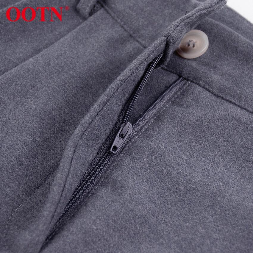 Amazing Office Work Trousers Ladies High Waist Gray Pants - Women Autumn Winter Woolen Pocket Casual Pencil Pants Female Fashion (BP)(1U25) - Deals DejaVu