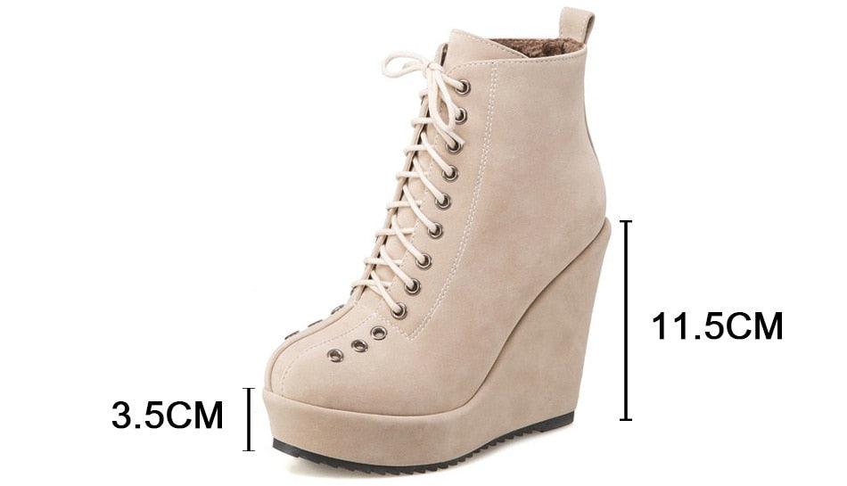 Great Lace Up Platform Women Ankle Boots - Short Winter Shoes Suede Wedge Heels Black Punk (BB2)(CD)(WO4)(BB5)(F38)(3U38) - Deals DejaVu