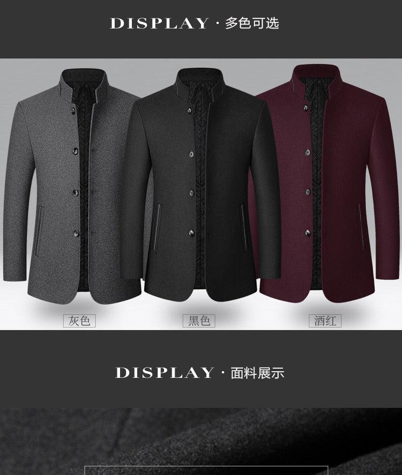 Warm Wool Stand Collar Coat Men Solid Slim Daily Windproof Vintage - Plus Size Woolen Winter Overcoat (D100)(TM4)(CC1) - Deals DejaVu