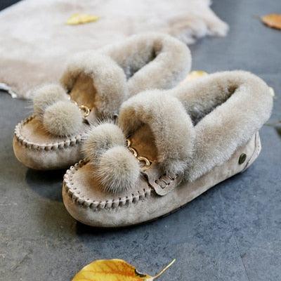 Trending Winter 100% Genuine Leather Real Wool Women Flats New Fashion Female - Plus Size Snow Shoes (FS)(CD)(1U40)(1U38)(1U107)