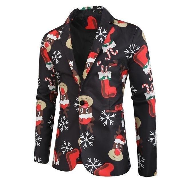 Men's Christmas Blazers Jacket - Floral Print Painting 3D - Party Coat Casual Slim Fit Blazer (T2M)(CC5) - Deals DejaVu