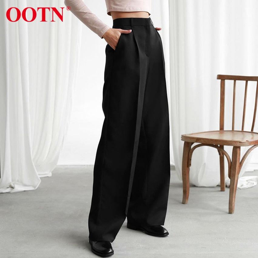Office lady Baggy Trouser High Waist Elegant All-Match Wide Leg Pants - Women Plus Length Spring Pocket Zipper Street Pants (BP)(1U25) - Deals DejaVu