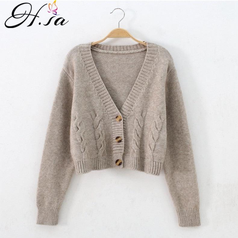 Great Women Cardigans Spring Short Cropped Cardigans - Button Up V neck Twisted Knitted White Cardigan Sueter Feminino (TP4)(TB8C)(1U23) - Deals DejaVu
