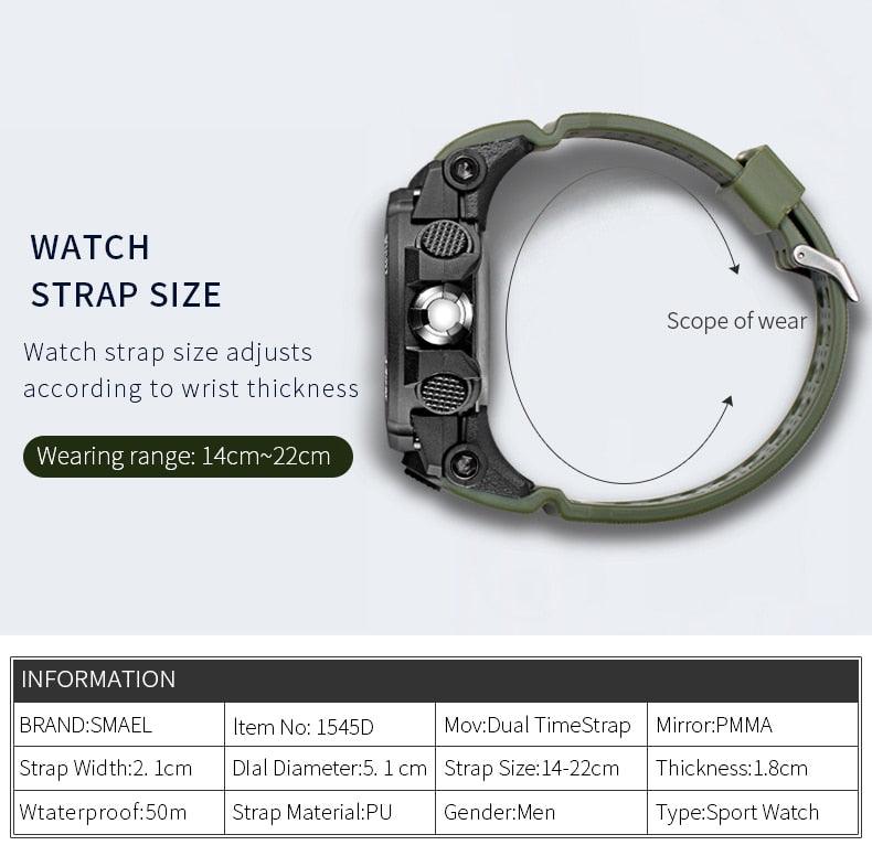 Great Watches For Men - 50M Waterproof Clock Alarm - reloj 1545D Dual Display Wristwatch Quartz Military Watch Sport (MA9)(RW)(1U84)