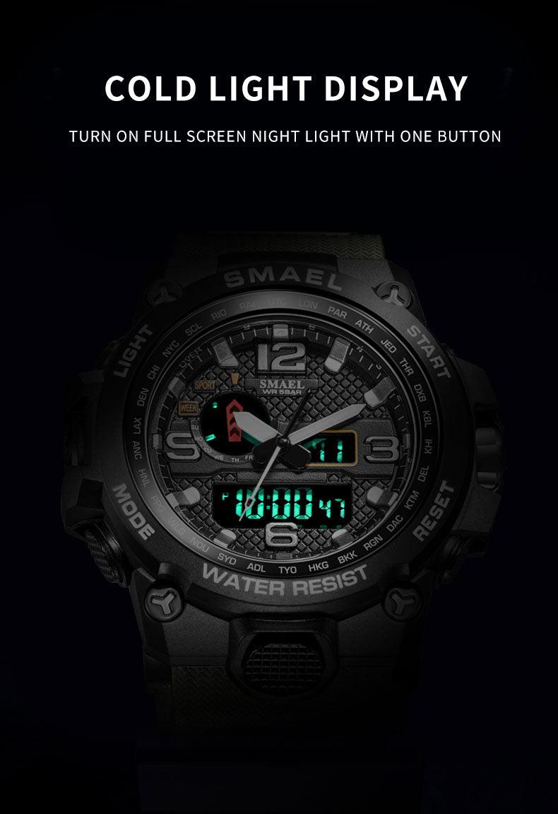 Great Watches For Men - 50M Waterproof Clock Alarm - reloj 1545D Dual Display Wristwatch Quartz Military Watch Sport (MA9)(RW)(1U84)