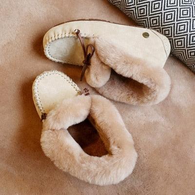 Amazing 100% Genuine Leather waterproof women flat shoes - comfortable winter warm natural fur snow shoes fashion non-slip (FS)(CD)(1U40)(1U38)(1U107)