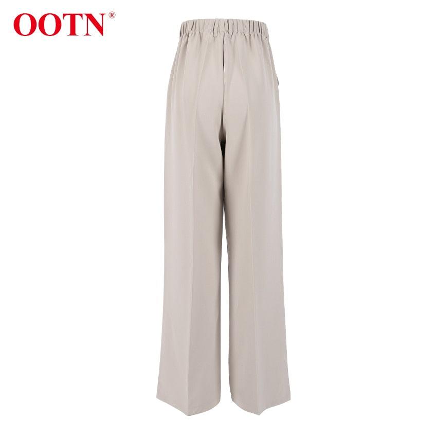 Great Office Lady Pleated Loose Zipper Wide Leg Pants - Women Solid Button Floor-Length Pants Female High Waist Trousers Autumn (D25)(BP)(1U25) - Deals DejaVu