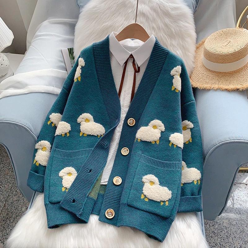 Trending Women Winter Knit Sweater Coat - V Neck Sheep Cardigans Christmas Sweaters Warm Knitwear Sueter Mujer Long Jacket (TP4)(TB8C)(BCD4)(1U23) - Deals DejaVu