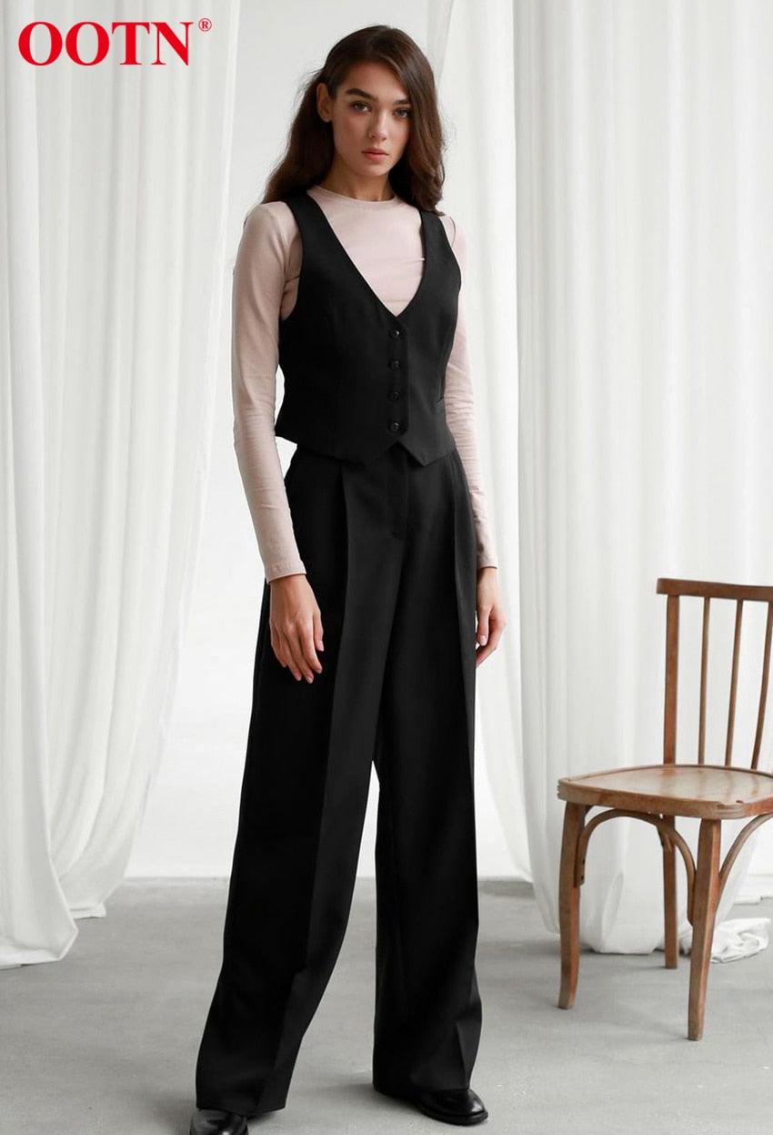 Office lady Baggy Trouser High Waist Elegant All-Match Wide Leg Pants - Women Plus Length Spring Pocket Zipper Street Pants (BP)(1U25) - Deals DejaVu