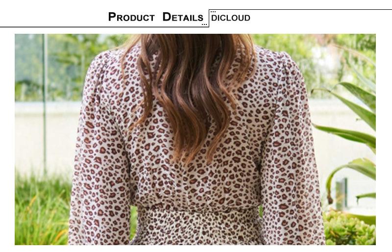 Cute V-Neck Front Bow Tie Leopard Print Sexy Mini Dress - Women Long Sleeve A-Line Ruffle Party Dresses Summer Daily Clothes (BWD)(WS06)(F30)(2U30) - Deals DejaVu