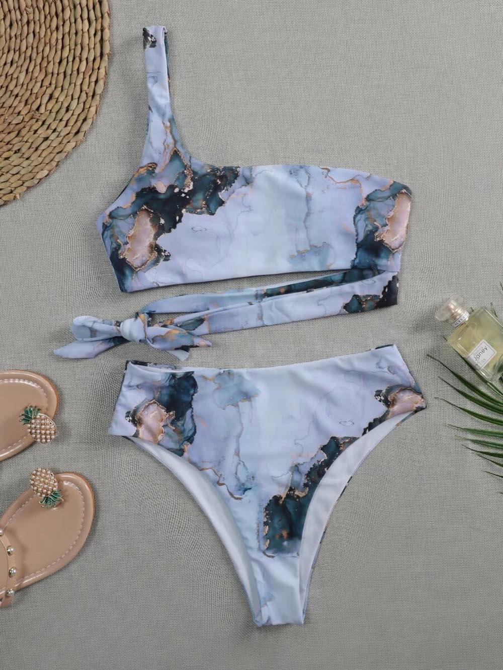 New Print Sport Bandeau Push up Bikinis - Sexy Marble Women Swimsuit High Waist Swimwear Women bathing suit Beach wear (TB8D)(1U26)(F26) - Deals DejaVu