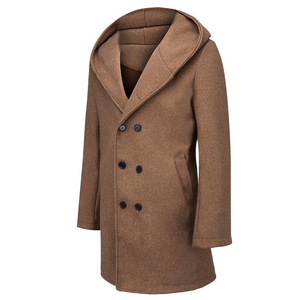 Solid Winter Trench Mens England Style Long Sleeve - Casual Slim Warm Double Breasted Coats Men Hooded Male Hoodies (D100)(TM4)(CC1) - Deals DejaVu