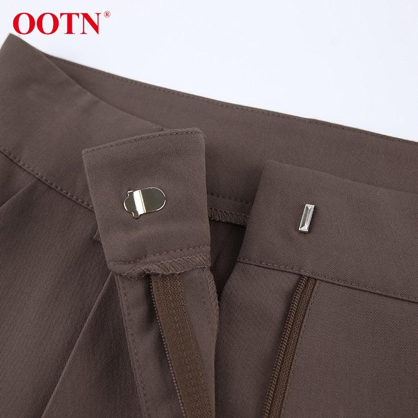 Great Office Work Lady Brown Trouser High Waist Elegant Korean Autumn Buttons Straight Pants For Women Pocket Female Pants new (BP)(1U25) - Deals DejaVu