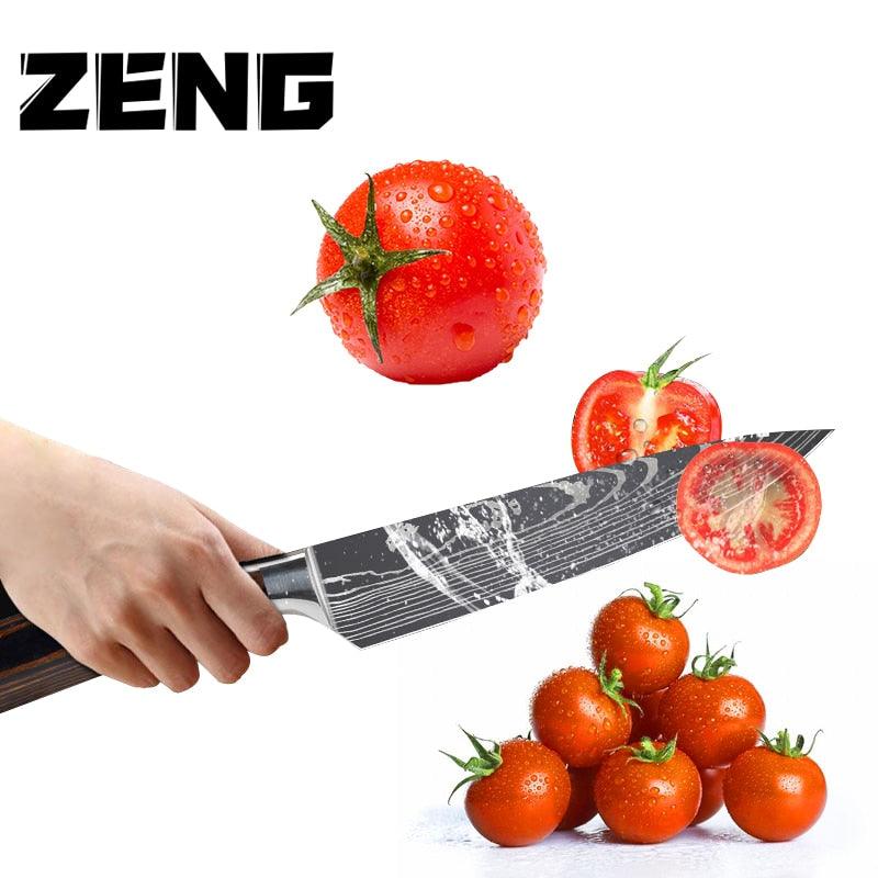 Great 8"inch Japanese Kitchen Knives - Laser Damascus Pattern Chef Knife - Sharp Santoku Cleaver Slicing Utility Knives Tool (AK5)(1U61)