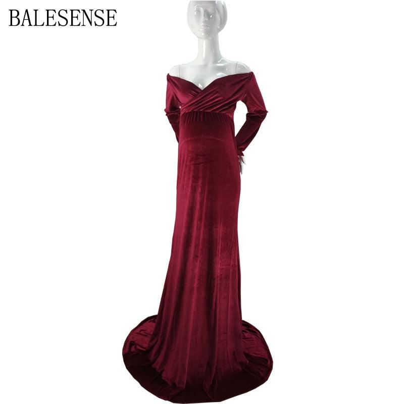 Maternity Dresses for Baby Showers Long Sleeve Pregnant Women Velvet Maxi Gown Dress Sexy V Neck Pregnancy Dress for Photo Shoot
