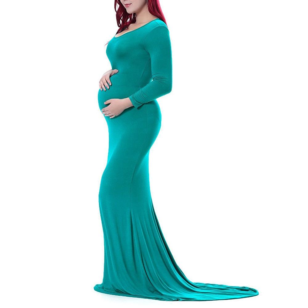 Sexy Maternity Dresses - Photography Props Long Sleeve Pregnant Women Pregnancy Dress Solid Maxi (1U5)(Z6)(Z8)(1Z1)(2Z1)(3Z1)(4Z1)(7Z1)