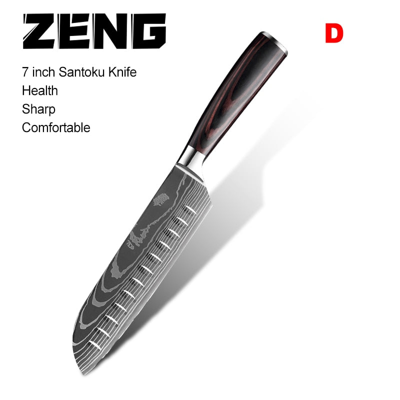 Trending Japanese Upgraded Stainless Steel Chef Knife Set - Laser Damascus Pattern Stainless Steel Sharp Cleaver Slicing Utility Knive (AK5)(1U61)