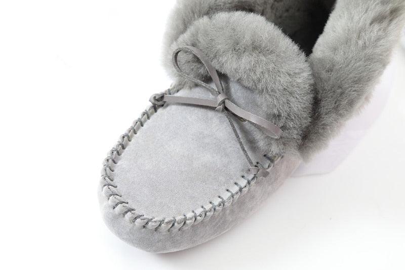 Amazing 100% Genuine Leather waterproof women flat shoes - comfortable winter warm natural fur snow shoes fashion non-slip (FS)(CD)(1U40)(1U38)(1U107)