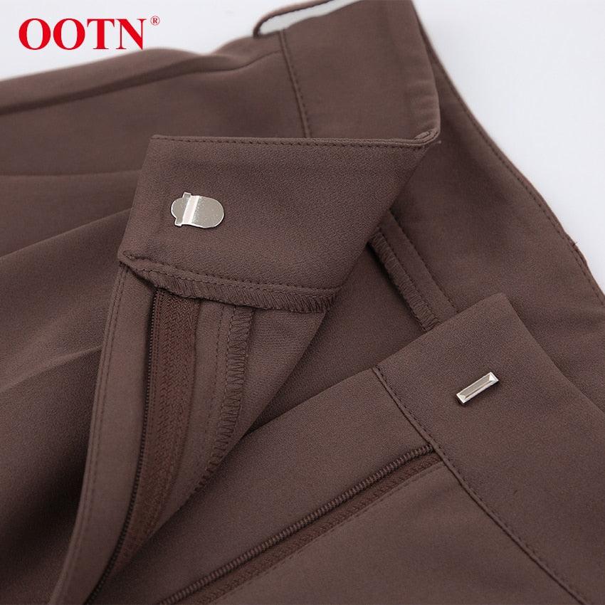 Gorgeous Autumn Office Wide Leg Pants Women Sashes Elastic Waist Pants - Elegant Ladies Brown Trousers Plus Length Palazzo Cozy (D25)(BP)(1U25) - Deals DejaVu