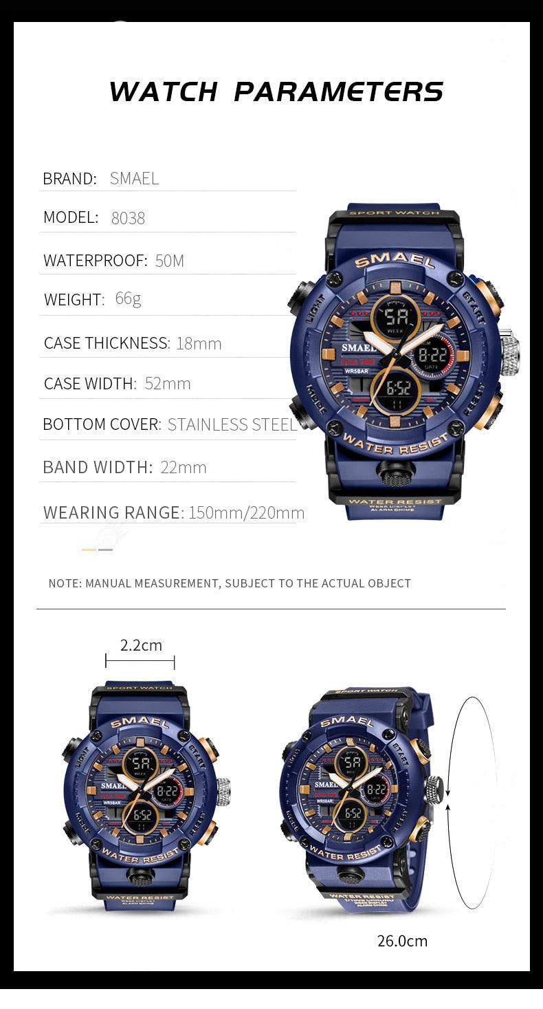 Sport Watch Men Waterproof LED Digital Watches - Stopwatch 8038 - Men Watches Quartz (MA9)(RW)(1U84)