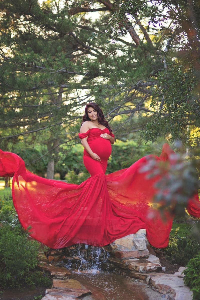 Long Maternity Photography Props Pregnancy Dress For Photo Shooting Off Shoulder - Maxi Maternity Gown (1U5)(Z6)(Z8)(1Z1)(2Z1)(3Z1)(4Z1)(7Z1)