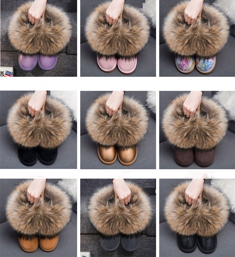 Cute Fashion Genuine Cowhide leather women's boots - real fox fur - winter warm ankle boots, various colors, plus size (FS)(CD)(1U40)(1U38)(1U107)