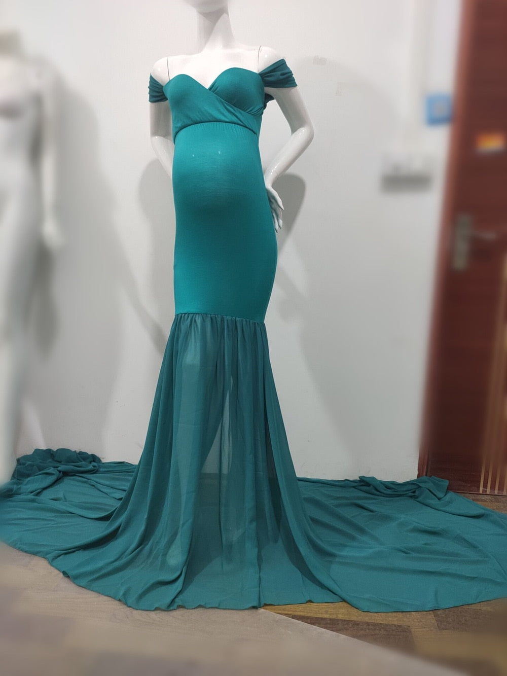 Long Maternity Photography Props Pregnancy Dress For Photo Shooting Off Shoulder - Maxi Maternity Gown (1U5)(Z6)(Z8)(1Z1)(2Z1)(3Z1)(4Z1)(7Z1)