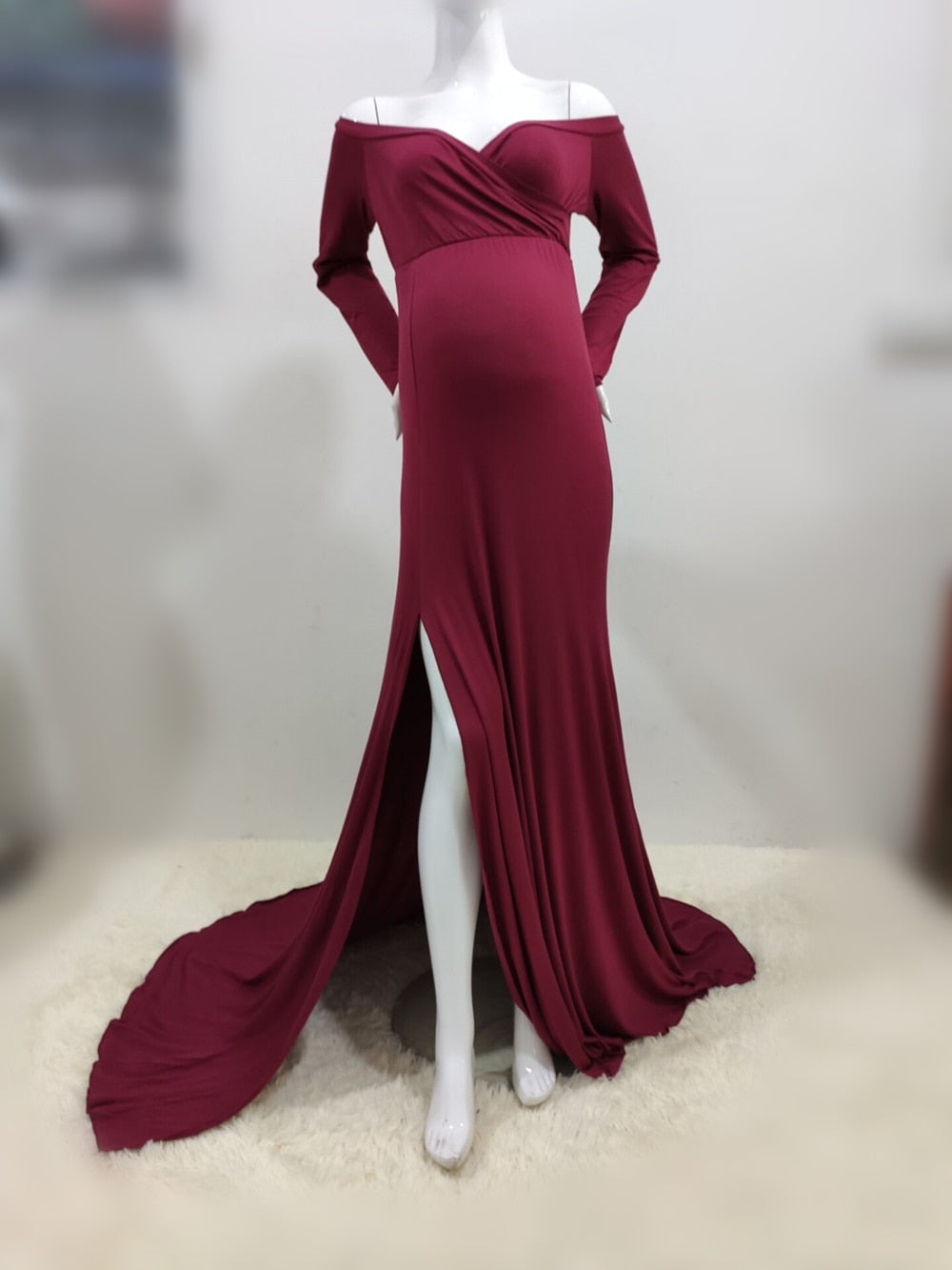 Sexy Maternity Dresses - For Photo Shoot Maxi Gown Split Side Women Pregnant Photography Props (1U5)(Z6)(Z8)(1Z1)(2Z1)(3Z1)(4Z1)(7Z1)