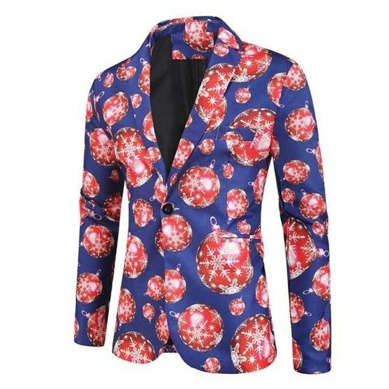 Men's Christmas Blazers Jacket - Floral Print Painting 3D - Party Coat Casual Slim Fit Blazer (T2M)(CC5) - Deals DejaVu