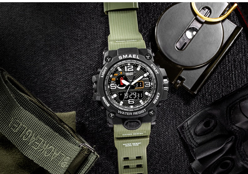 Great Watches For Men - 50M Waterproof Clock Alarm - reloj 1545D Dual Display Wristwatch Quartz Military Watch Sport (MA9)(RW)(1U84)