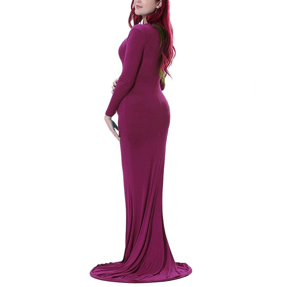 Sexy Maternity Dresses - Photography Props Long Sleeve Pregnant Women Pregnancy Dress Solid Maxi (1U5)(Z6)(Z8)(1Z1)(2Z1)(3Z1)(4Z1)(7Z1)